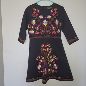 Embroidered Floral Round Neck Mini Dress